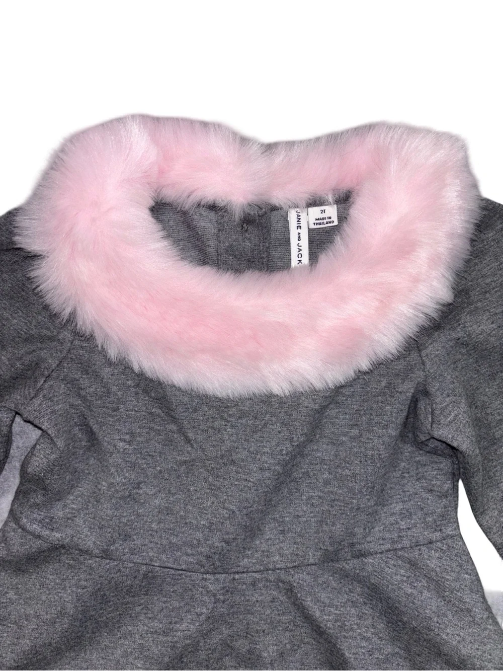 Jane and Jack Gray Dress Pink Faux‎ Fur Collar 2T Coquette